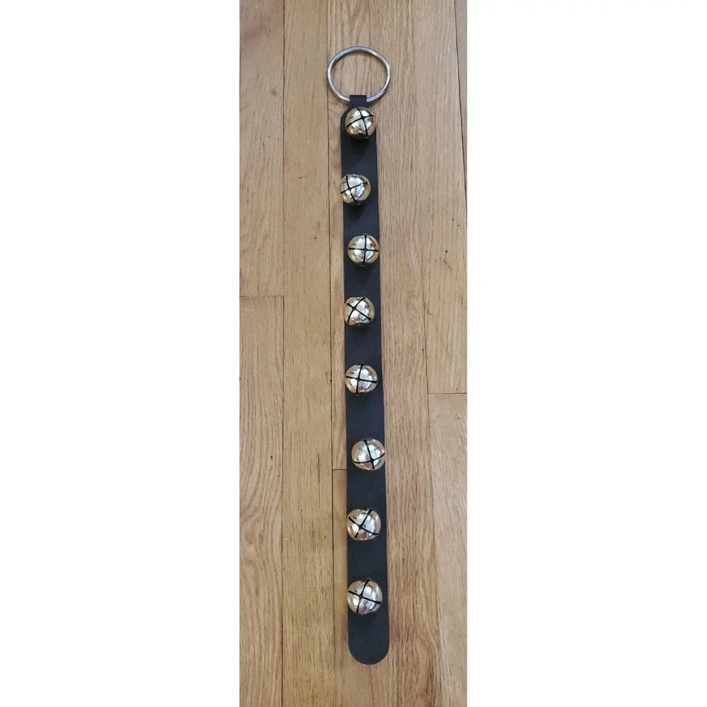 Gold Jingle‎ Sleigh Bells Brown Leather Strap 8 Bells Total Length 29